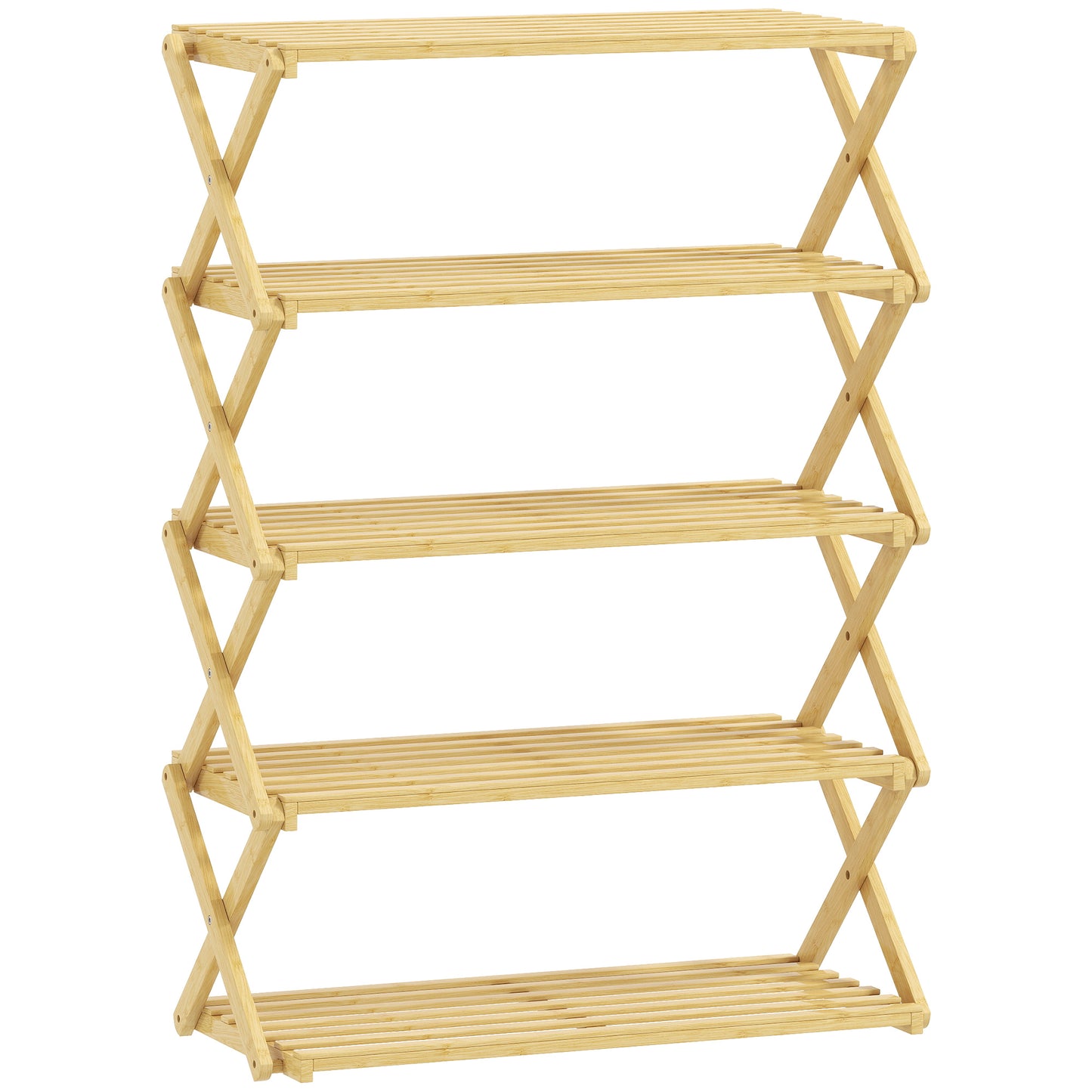 Five-Tier Folding Bamboo Shoe Rack - Natural Finish