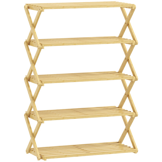 Five-Tier Folding Bamboo Shoe Rack - Natural Finish