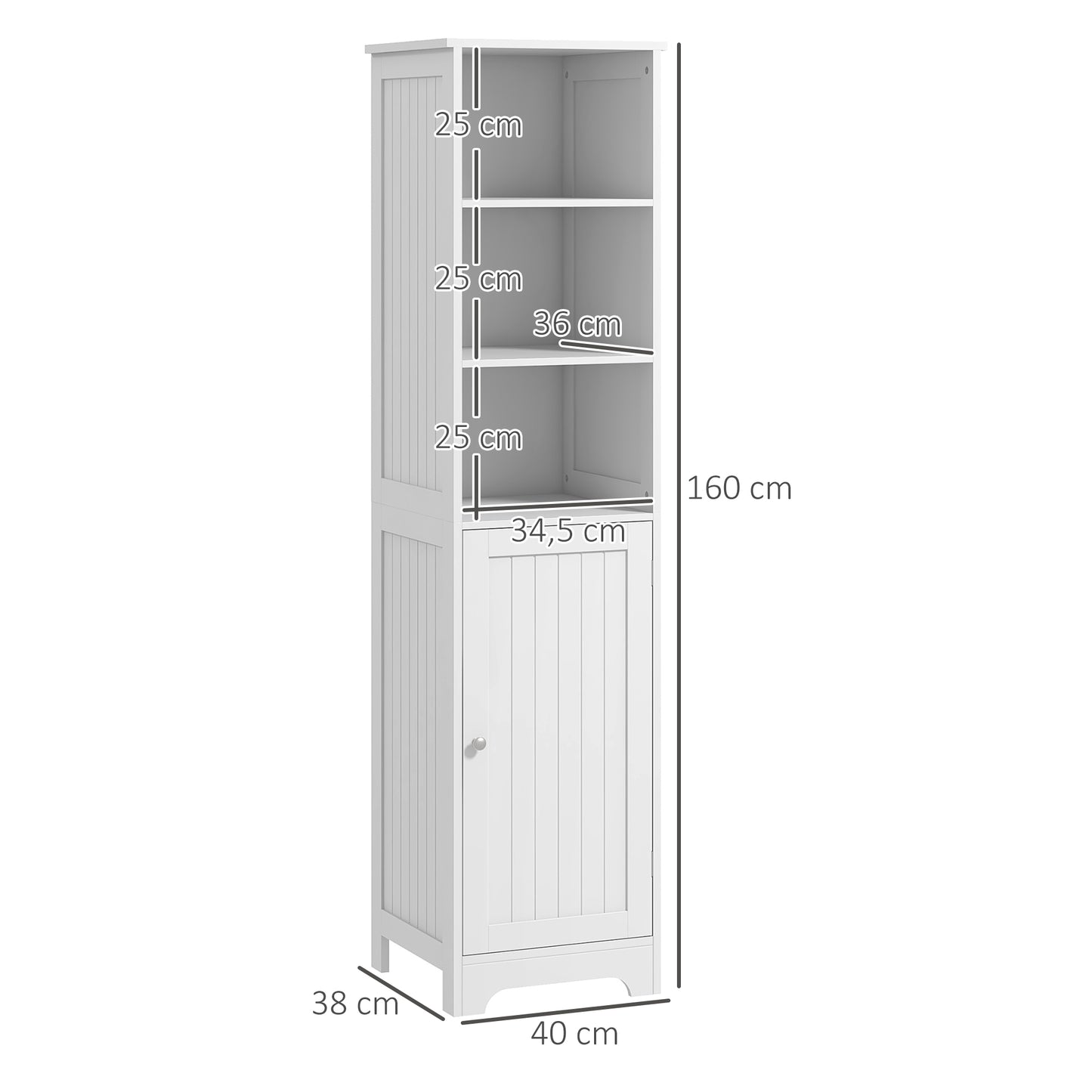 Slim Bathroom Storage Cabinet, Tall Bathroom Cabinet with 3 Open Shelves and Adjustable Shelf, White