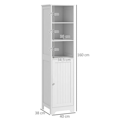 Slim Bathroom Storage Cabinet, Tall Bathroom Cabinet with 3 Open Shelves and Adjustable Shelf, White