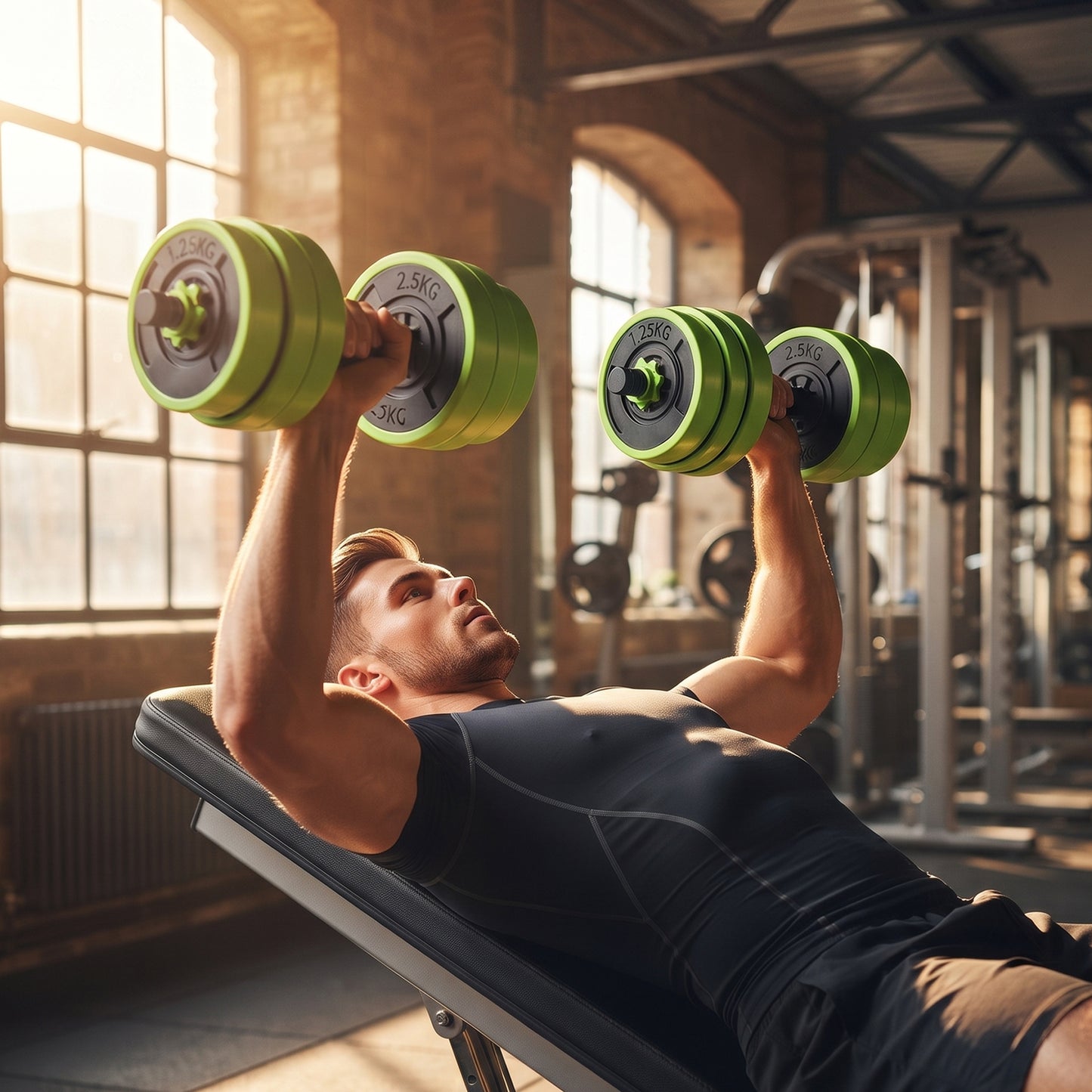 30kg 6-In-One Adjustable Weight Dumbbells Set, Barbell, Kettlebell, Push Up Stand - Green