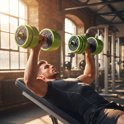 30kg 6-In-One Adjustable Weight Dumbbells Set, Barbell, Kettlebell, Push Up Stand - Green