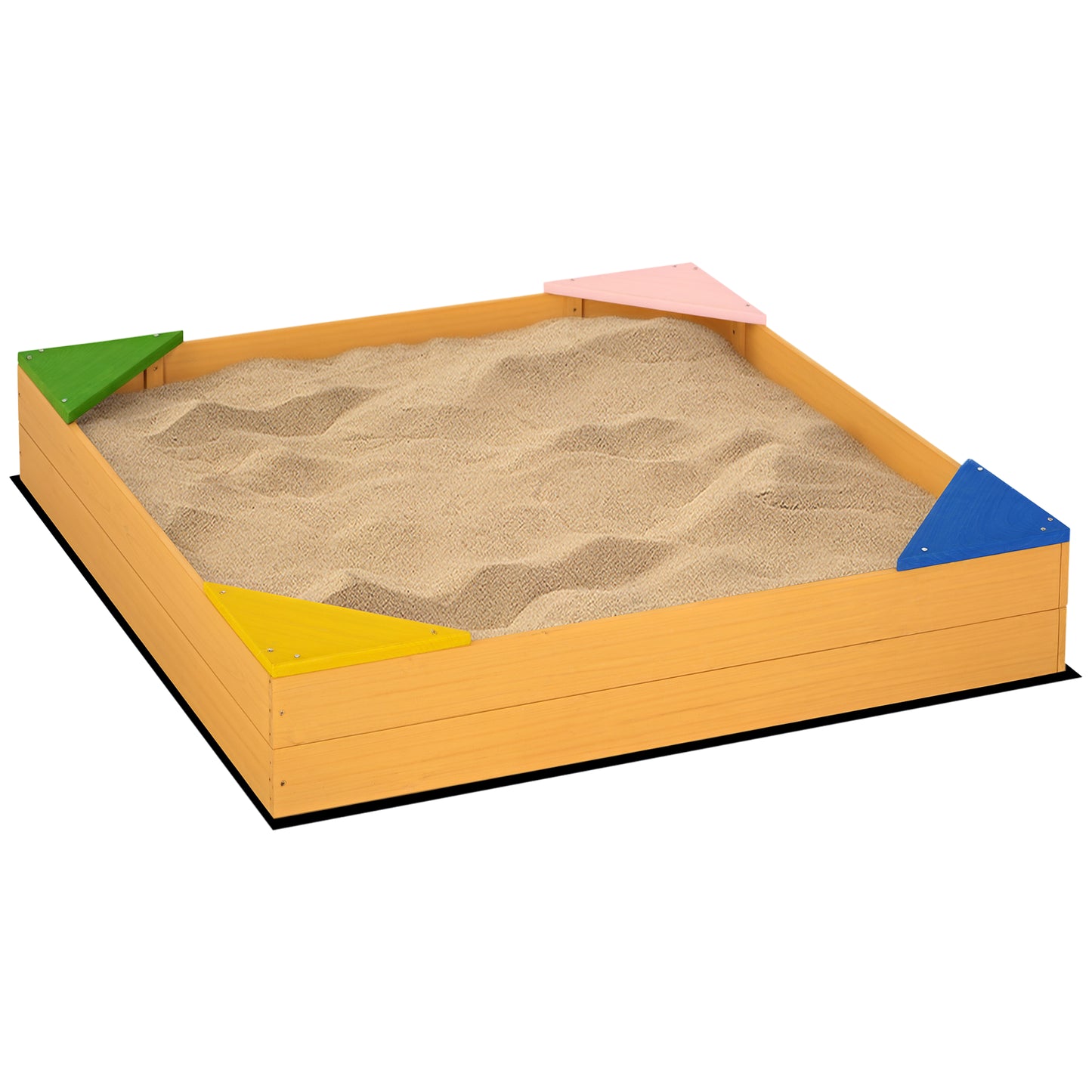 Kids Wooden Sand Pit, Children Sandbox, with Four Seats, Non-Woven Fabric, for Gardens, Playgrounds