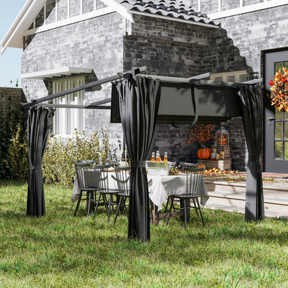 3 x 3 m Retractable Roof Pergola, with Curtains - Dark Grey