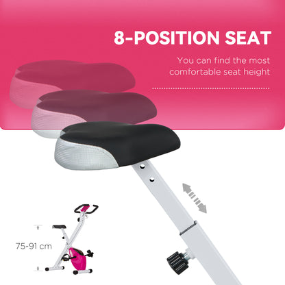 Folding and Quiet Exercise Bike with 8-Level Magnetic Resistance and Heart Rate Sensor, for Home Gym, Pink and White