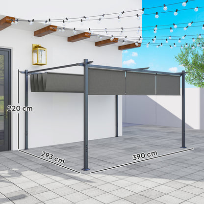 3 x 4m Metal Pergola with Retractable Roof and Roller Shade, Free Standing Garden Gazebo Canopy Pergola Kit