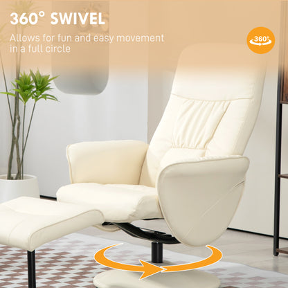 Swivel Recliner Chair with Footstool, PU Leather Armchair and Ottoman with High Back and Round Base for Living Room