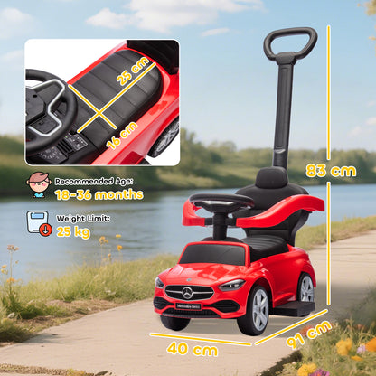 2 in 1 Baby Ride on Push Car Mercedes-Benz C-Class Licensed Walker Foot to Floor Push-Along with Removable Handle, Red