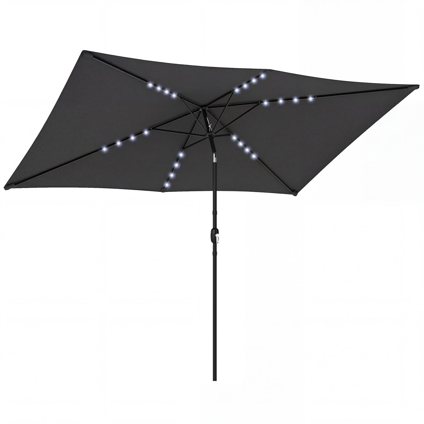 3 x 2 m Garden Parasol Umbrella with LED Solar Light, Parasol Cover, Outdoor Market Patio Umbrella, Black