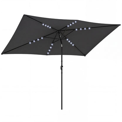 3 x 2 m Garden Parasol Umbrella with LED Solar Light, Parasol Cover, Outdoor Market Patio Umbrella, Black