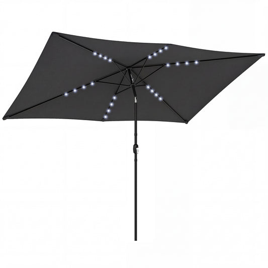 3 x 2 m Garden Parasol Umbrella with LED Solar Light, Parasol Cover, Outdoor Market Patio Umbrella, Black