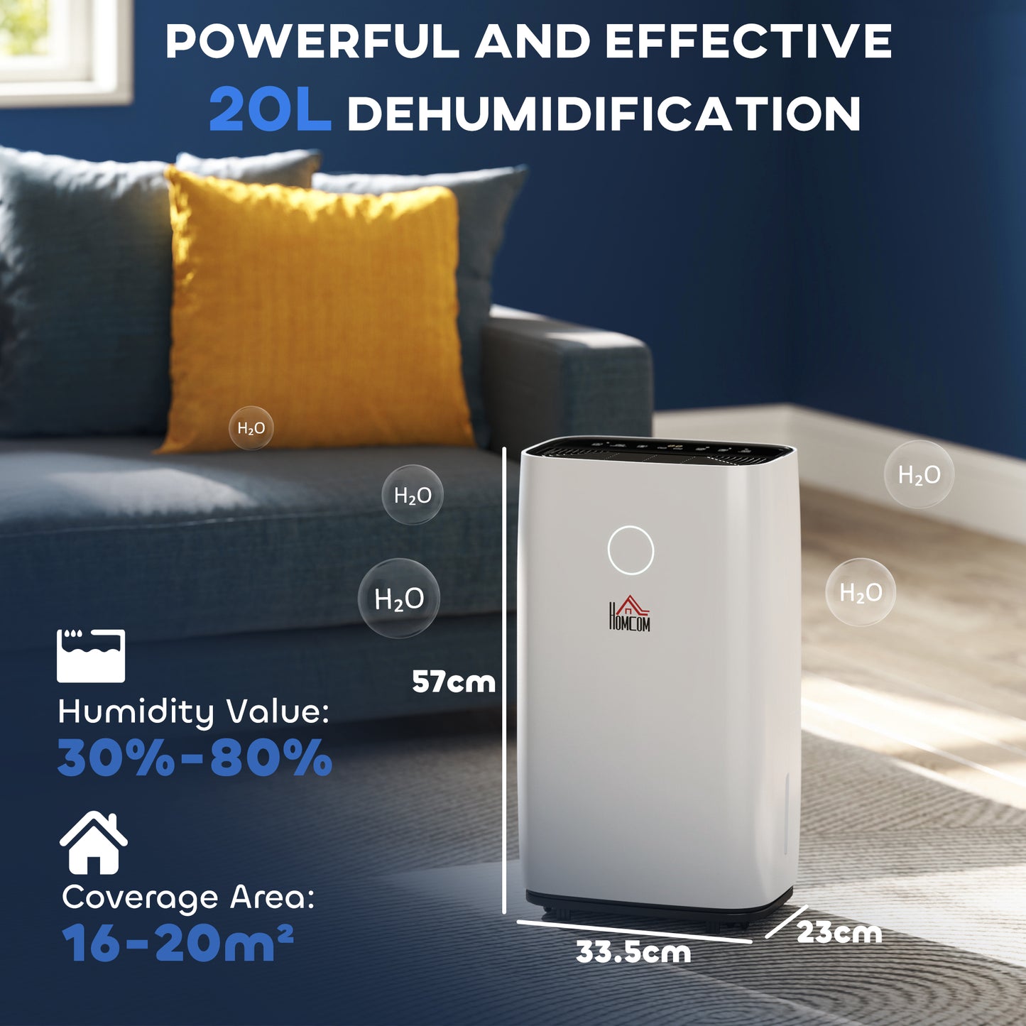 20L/Day Portable Dehumidifier for Home, with LED Screen, Sleep Mode, 24H Timer, 4L Water Tank