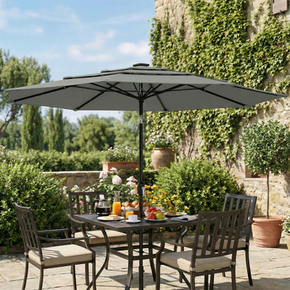 Garden Parasol, Parasol Umbrella with 3-tier Roof, Crank Handle, Tilt Function, Polyester Canopy, Grey