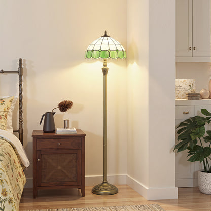 Tiffany-Style Floor Lamp with Handcrafted Stained Glass Shade, 152cm Tall Vintage Standing Lamp, Bronze Tone and Green