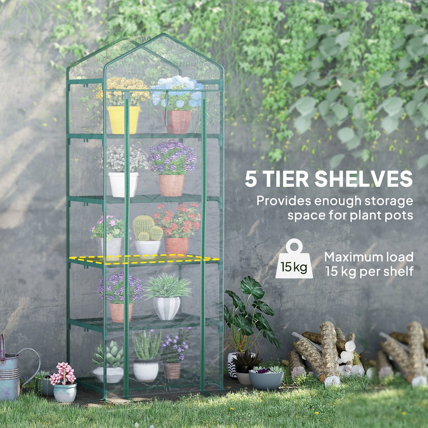 5 Tier Mini Greenhouse, Small Walk-in Greenhouse with Reinforced Plastic Cover