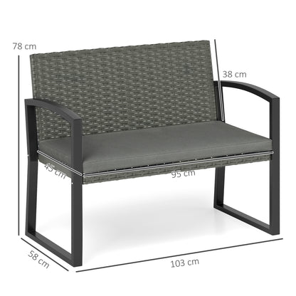Two-Seater Rattan Garden Bench - Light Grey