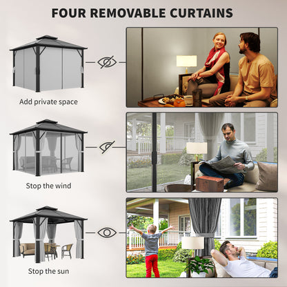 3 x 3(m) Hardtop Gazebo Canopy with UPF30+ Double Polycarbonate Roof, Aluminium Frame Garden Gazebo Permanent Pavilion