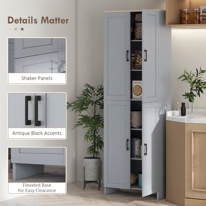 Freestanding Kitchen Cupboard, 4-Door Storage Cabinet with Adjustable Shelves, Modern Kitchen Pantry for Dining Room, 170cm