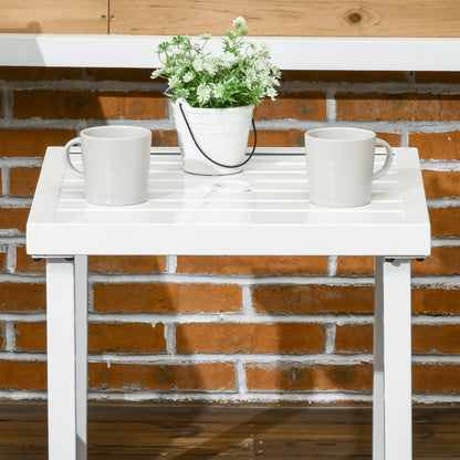 Garden Side Table End Table Patio Coffee Table with Umbrella Hole, Steel Frame for Balcony, White