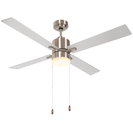 Ceiling Fan with LED Light, Flush Mount Ceiling Fan Lights with Reversible Blades, Pull-chain, Silver and Natural Tone