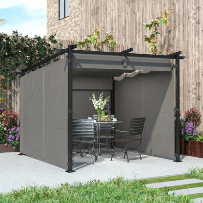 3 x 3 m Retractable Roof Pergola, with Curtains - Light Grey