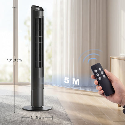 Tower Fan with WiFi App Control Standing Floor Cooling Fan Remote Control 101.8 cm Black