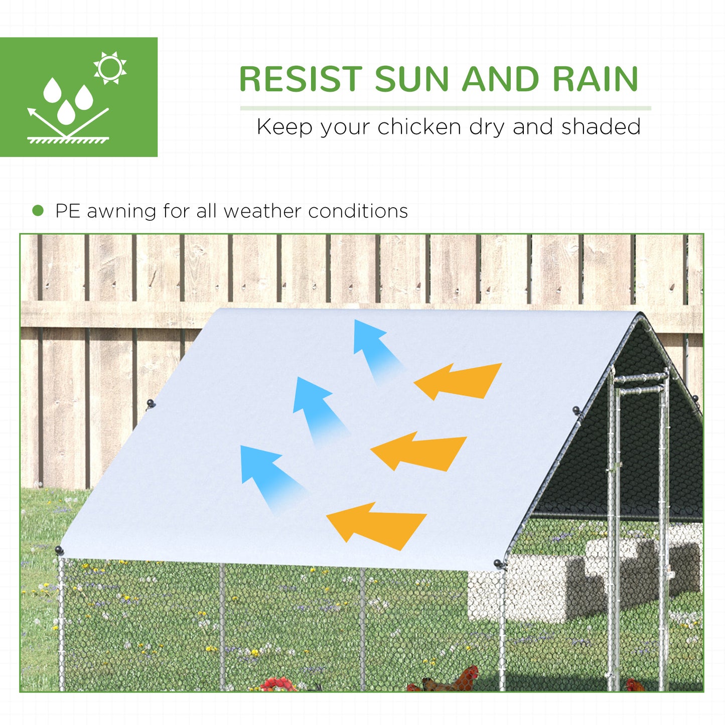 Chicken Run Galvanised 3 x 2 x 2m Walk-in Chicken Coop Hen Poultry House Cage with Water-Resist Cover, Silver