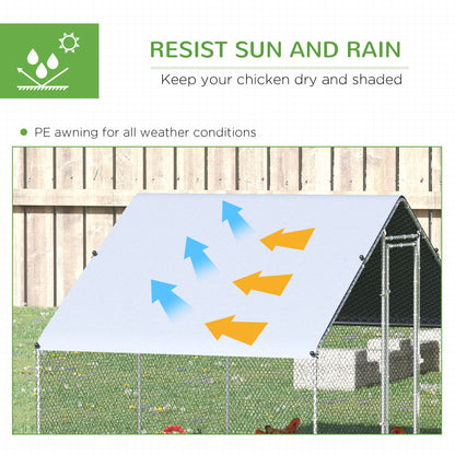 Chicken Run Galvanised 3 x 2 x 2m Walk-in Chicken Coop Hen Poultry House Cage with Water-Resist Cover, Silver