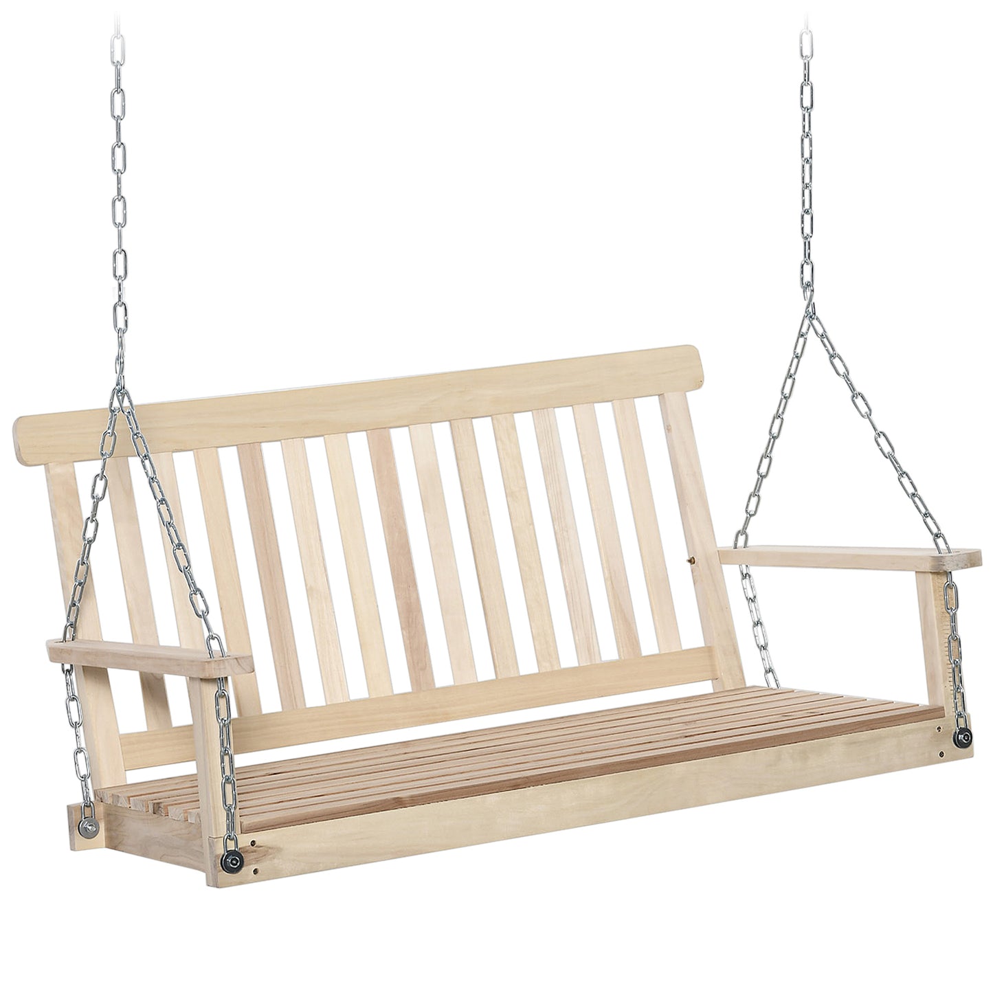 Outdoor Wooden Swing Bench 2-Seater Porch Swing Chair Hanging Hammock Garden Furniture, Natural