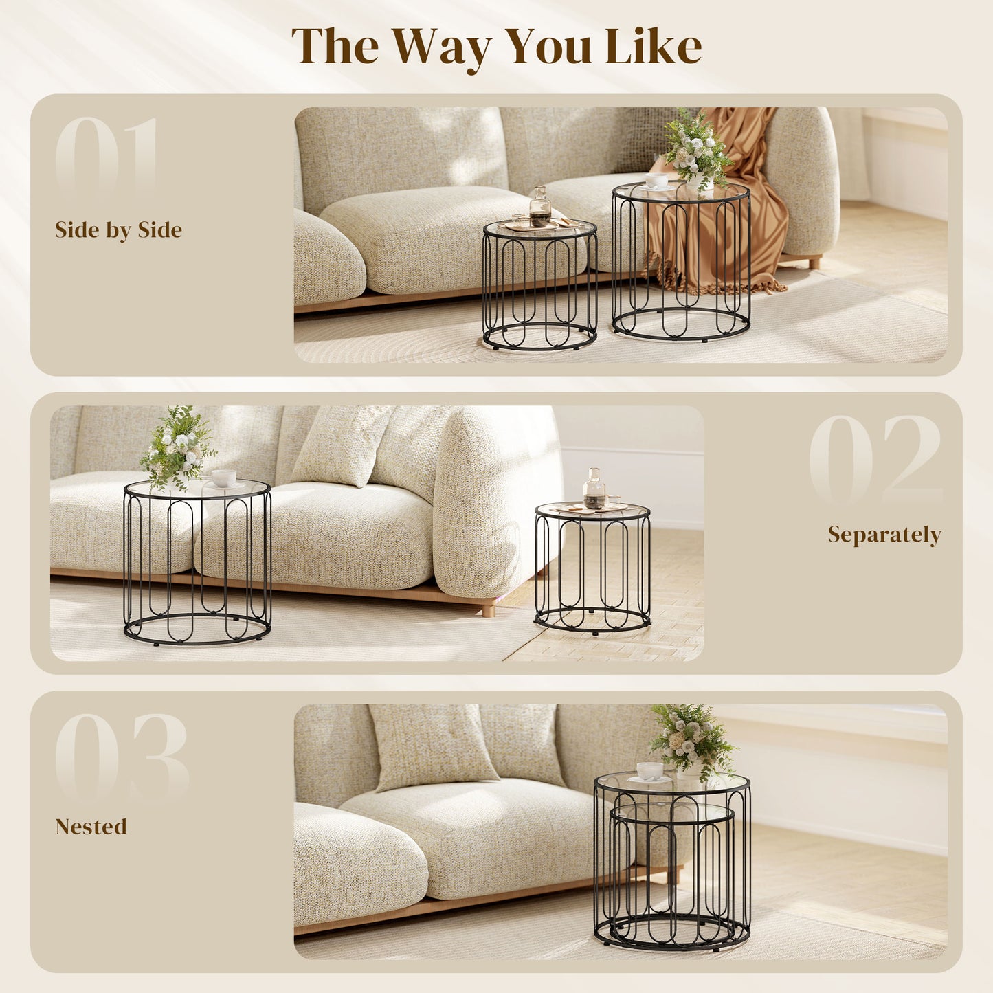 Elliptical Cut-Out Nesting Tables - Black