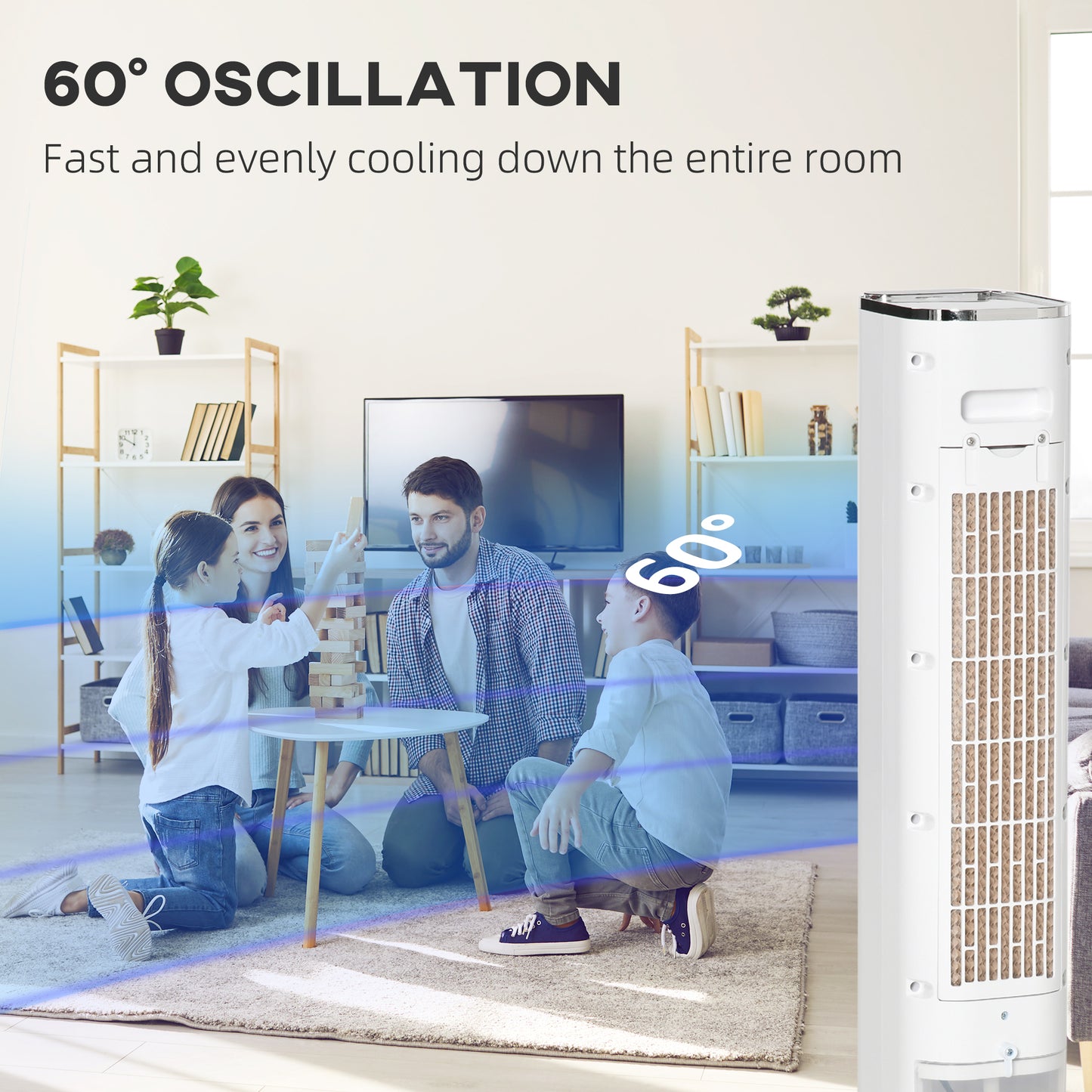 Portable Air Cooler, 6L Tank Humidifier Evaporative Ice Cooling Fan Water Conditioner Unit with 3 Modes, 3 Speed, Remote