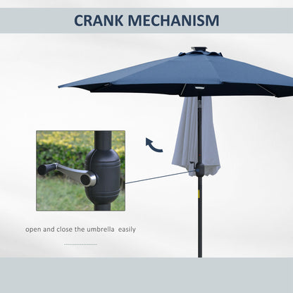 2.7m Garden Parasol Sun Umbrella w/ LED Solar Light Angled Canopy Blue