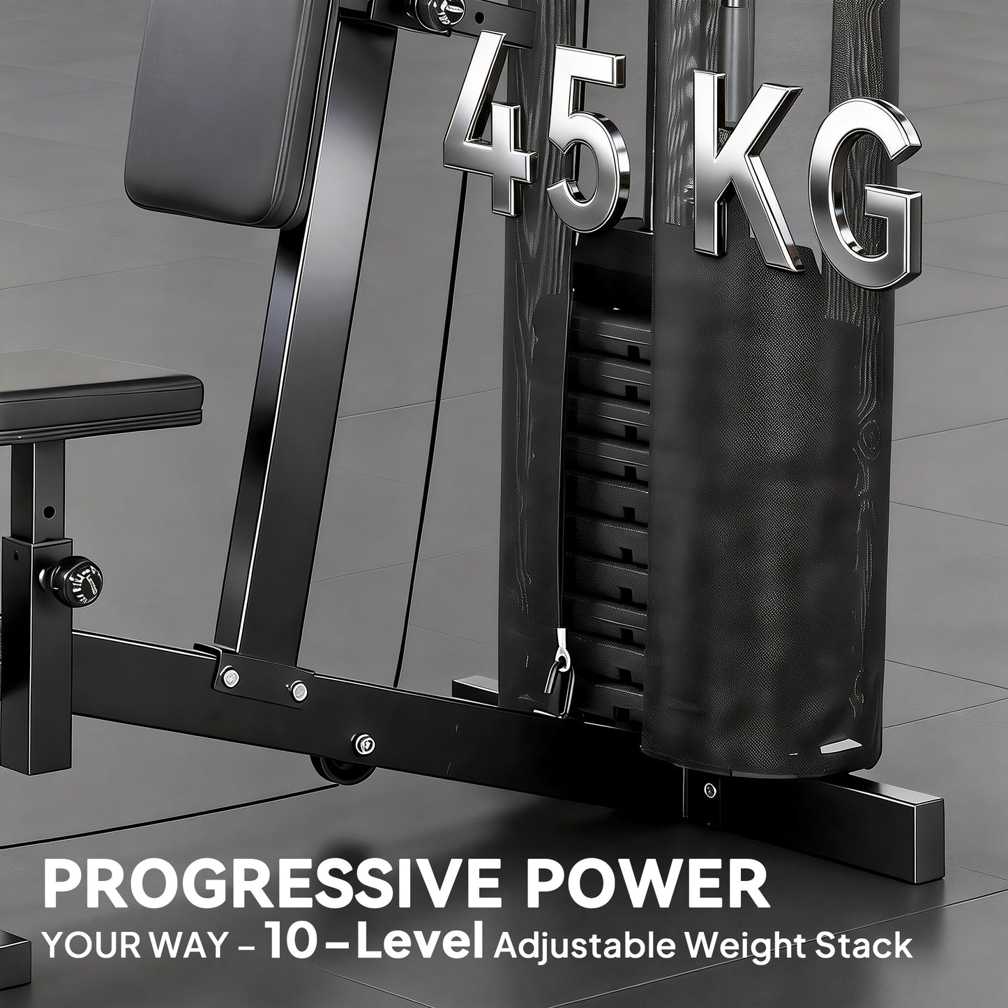 Multi Gym with Adjustable Seat and Back, All in One Home Gym Machine with 45kg Weight Stack for Full Body Strength Training