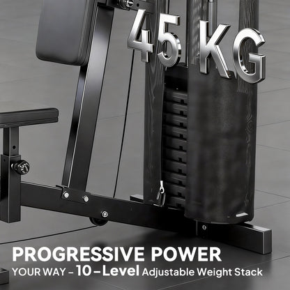 Multi Gym with Adjustable Seat and Back, All in One Home Gym Machine with 45kg Weight Stack for Full Body Strength Training