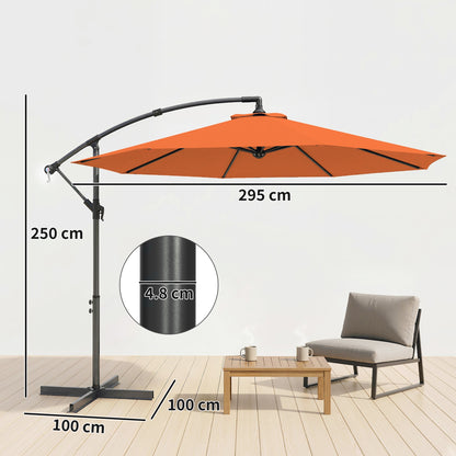 3 m Cantilever Parasol with Cross Base, Offset Outdoor Umbrella with Crank Handle, Hanging Sun Shade, Orange