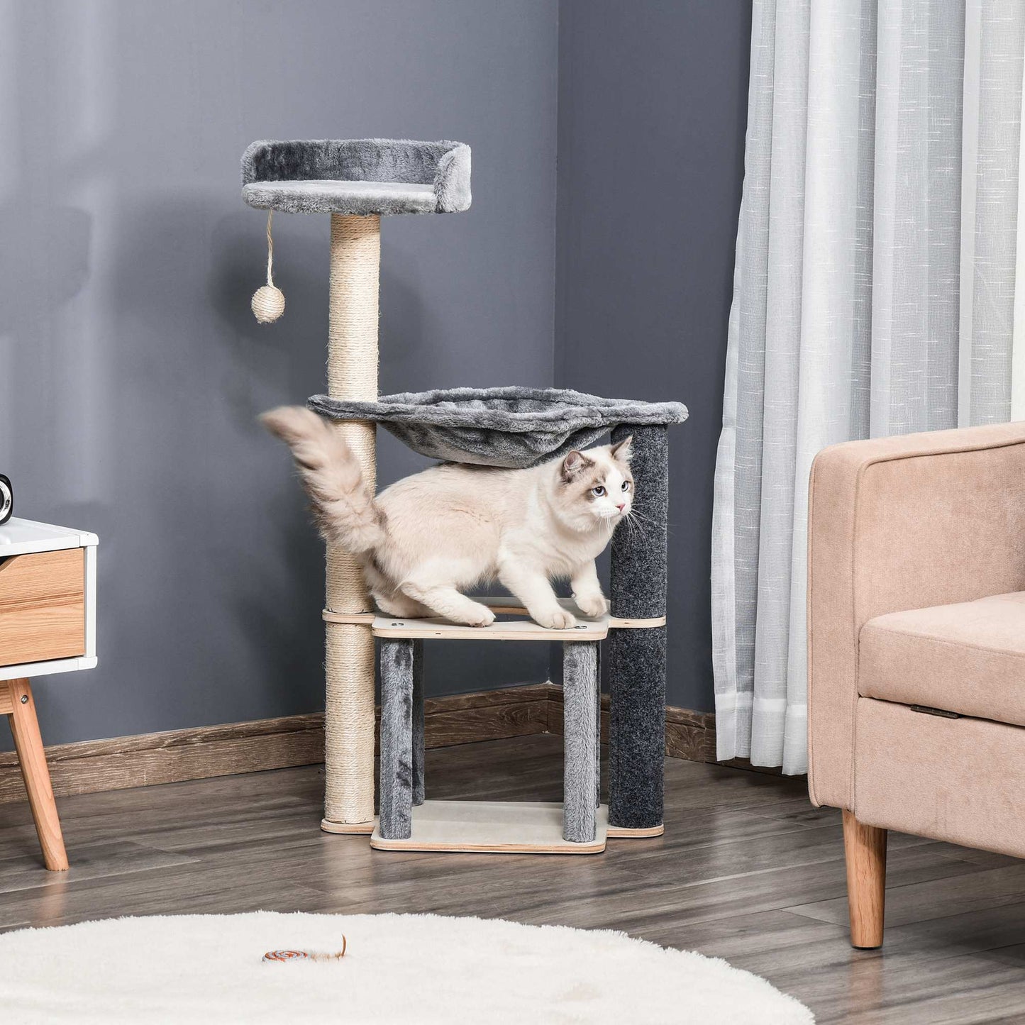 Cat Tree for Indoor Cats 95cm Climbing Tower Kitten Activity Center