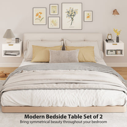 Floating Nightstands Set of 2, Modern Wall Mounted Bedside Tables, White