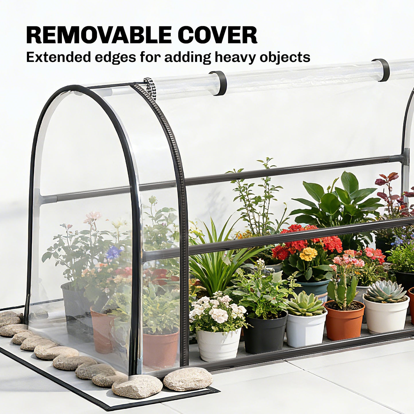 Raised Planter with Flip-Up Greenhouse Cover, Metal Raised Garden Bed on Legs with Drainage Hole, Black