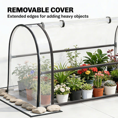 Raised Planter with Flip-Up Greenhouse Cover, Metal Raised Garden Bed on Legs with Drainage Hole, Black