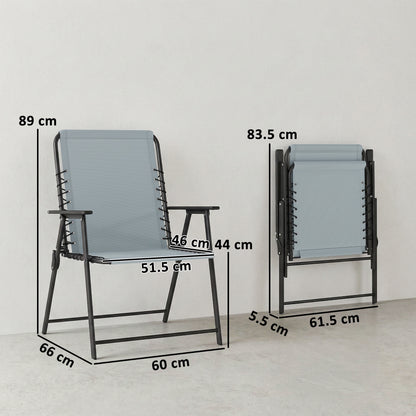 Folding Garden Chairs Set of 2, Outdoor Dining Chairs with Wide Texteline Seat, High Back and Armrests, Light Grey