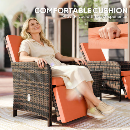 3 Pieces Rattan Bistro Set Balcony Furniture with Cushions, Storage Function - Orange