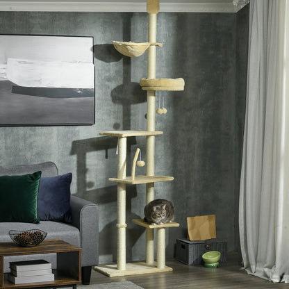 230-250cm Floor-to-Ceiling Climbing Cat Tree Tower - Beige