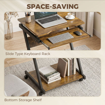 Movable Computer Desk with 4 Moving Wheels and Keyboard Tray