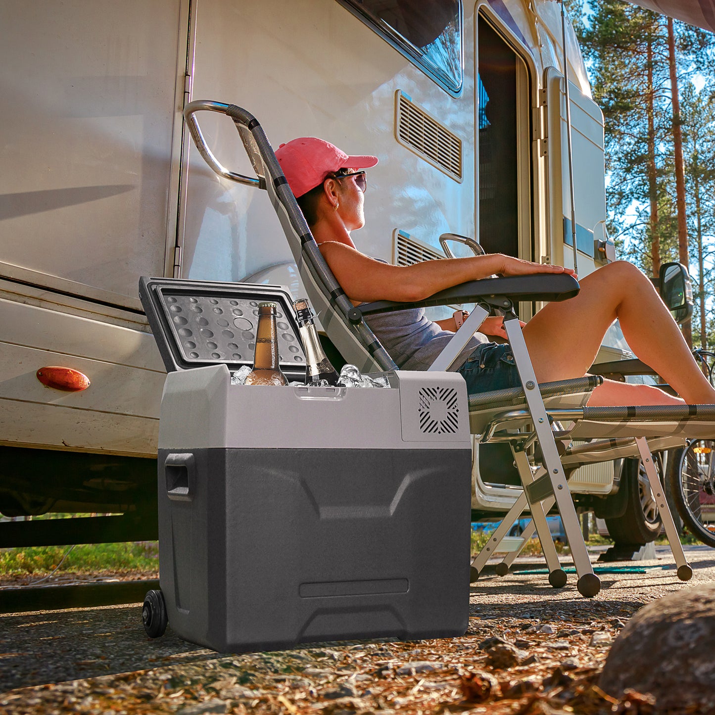 Car Refrigerator, Portable 12/24V 50 Litre Compressor Fridge Freezer, Electric Cooler Box for Camping, Travel, Picnic