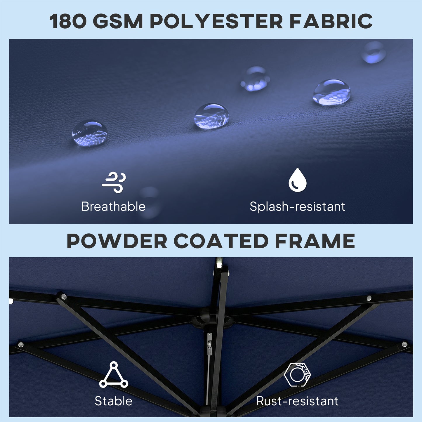2.6 m Half Garden Parasol with Solar LED Lights, UPF50+ Semi Round Umbrella with 30° Tilt, Crank Handle, Dark Blue