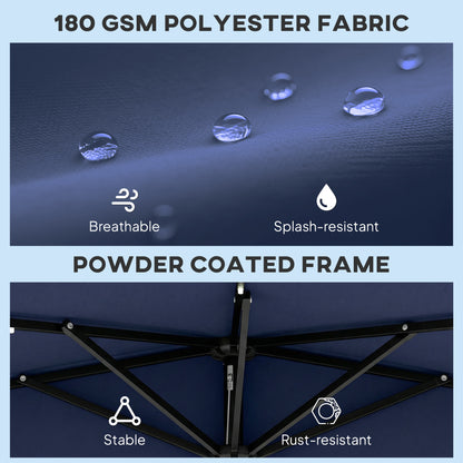2.6 m Half Garden Parasol with Solar LED Lights, UPF50+ Semi Round Umbrella with 30° Tilt, Crank Handle, Dark Blue