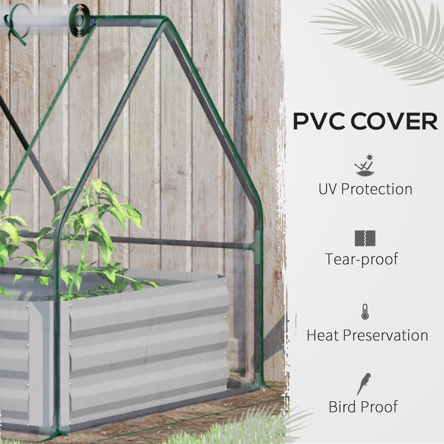 Raised Garden Bed with Greenhouse, Steel Planter Box with Plastic Cover, Roll Up Window, Dual Use for Flowers, Vegetables