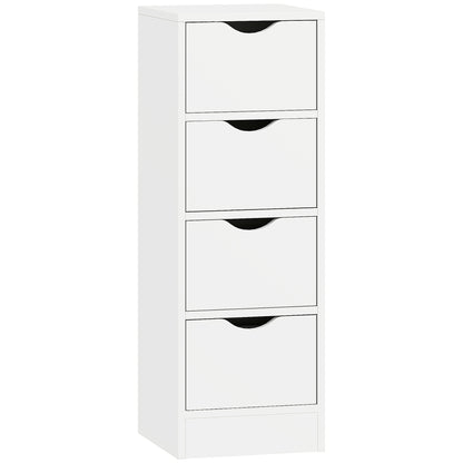 4-Drawer Bathroom Cabinet, Freestanding Narrow Storage Cabinet with Groove Handles for Small Spaces, White