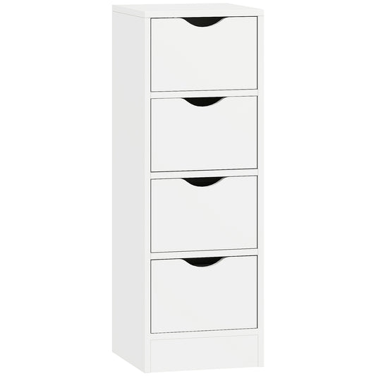 4-Drawer Bathroom Cabinet, Freestanding Narrow Storage Cabinet with Groove Handles for Small Spaces, White