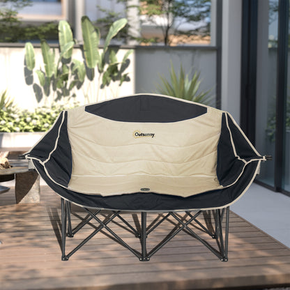 Double Camping Chair for Adults, Oversized Heavy Duty Padded Folding Chair with Armrests